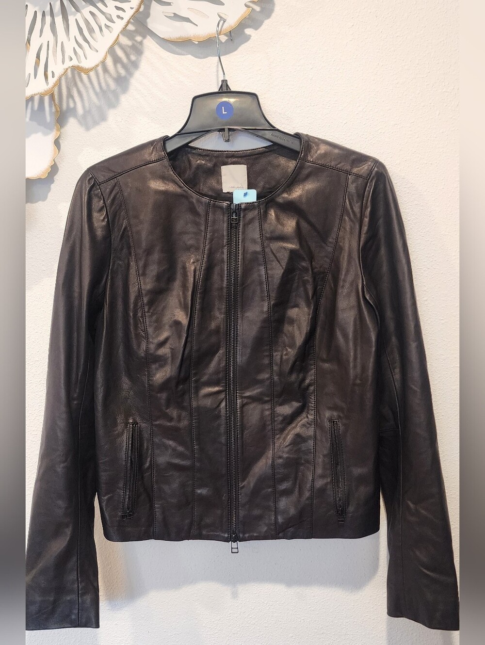 Halogen Black Leather Zip-Front Jacket